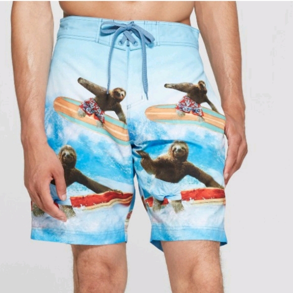 Sloths surfboarding board shorts,  men's S - Picture 2 of 6